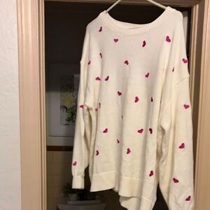 Terra & Sky Cream Scoop Neck Sweater with Pink Heart Accents